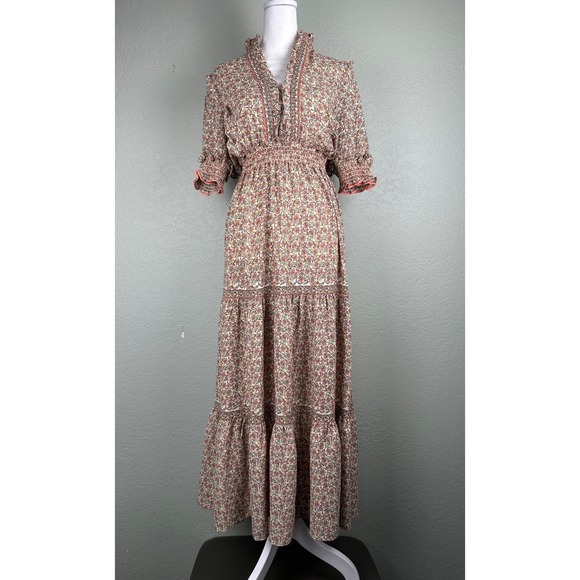 Max Studio Dresses & Skirts - Max Studio Tiered Maxi Dress Size S Smocked Waist Ruffle Sleeve Boho Cottagecore